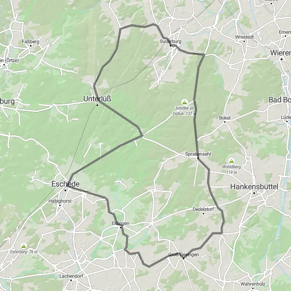 Map miniature of "Schmarloh Road Route" cycling inspiration in Braunschweig, Germany. Generated by Tarmacs.app cycling route planner