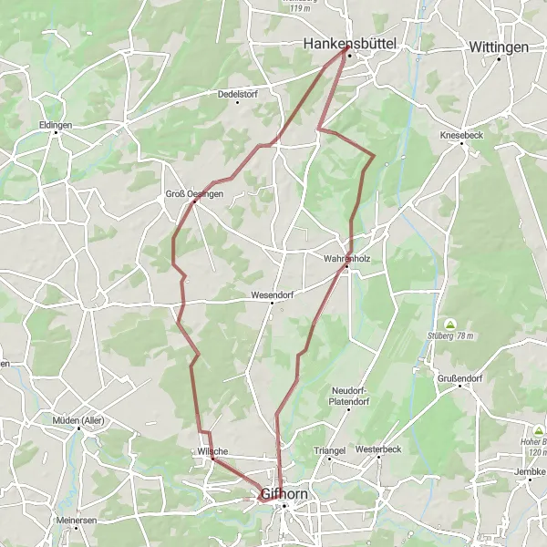 Map miniature of "Schwarzerberg Circular Gravel Route" cycling inspiration in Braunschweig, Germany. Generated by Tarmacs.app cycling route planner