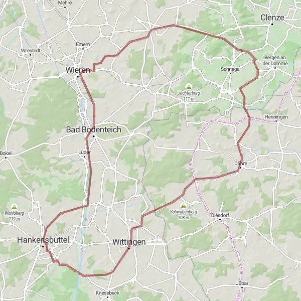 Map miniature of "The Heritage Gravel Trail" cycling inspiration in Braunschweig, Germany. Generated by Tarmacs.app cycling route planner