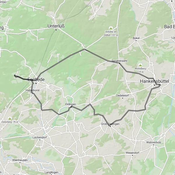 Karten-Miniaturansicht der Radinspiration "Hankensbüttel Tour" in Braunschweig, Germany. Erstellt vom Tarmacs.app-Routenplaner für Radtouren