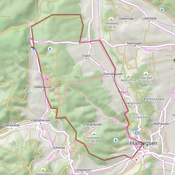 Map miniature of "Hardegsen Gravel Adventure" cycling inspiration in Braunschweig, Germany. Generated by Tarmacs.app cycling route planner