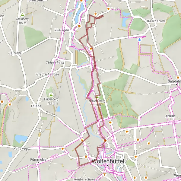 Map miniature of "Wolfenbüttel Exploration" cycling inspiration in Braunschweig, Germany. Generated by Tarmacs.app cycling route planner