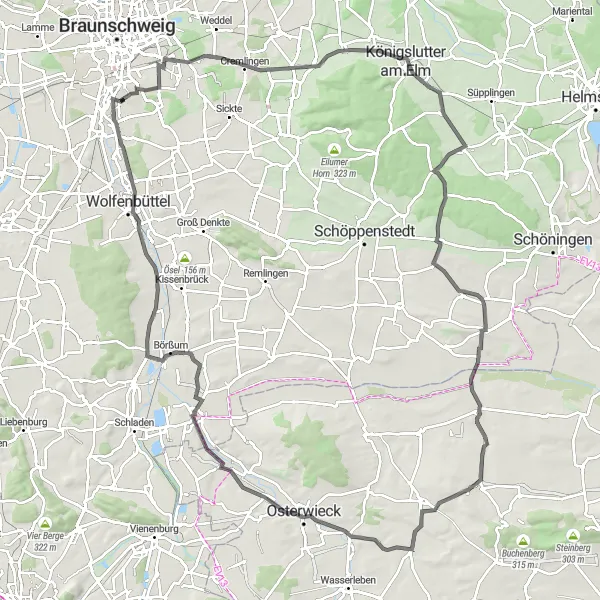 Map miniature of "Buildungsloop" cycling inspiration in Braunschweig, Germany. Generated by Tarmacs.app cycling route planner