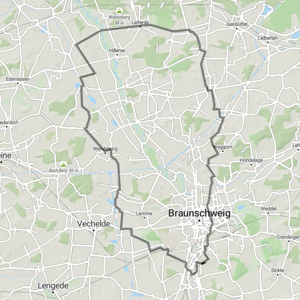 Map miniature of "Broitzem to Meine Adventure" cycling inspiration in Braunschweig, Germany. Generated by Tarmacs.app cycling route planner