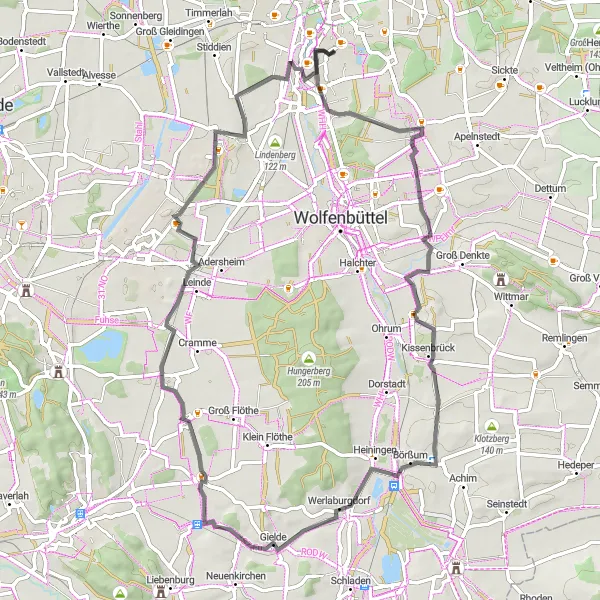 Karten-Miniaturansicht der Radinspiration "Erlebnisreiche Fahrt nach Wendessen und Börßum" in Braunschweig, Germany. Erstellt vom Tarmacs.app-Routenplaner für Radtouren