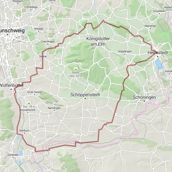 Karten-Miniaturansicht der Radinspiration "Gravel-Radtour um Helmstedt" in Braunschweig, Germany. Erstellt vom Tarmacs.app-Routenplaner für Radtouren