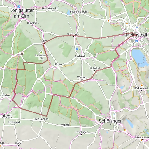 Karten-Miniaturansicht der Radinspiration "Gravel-Tour durch die Umgebung von Helmstedt" in Braunschweig, Germany. Erstellt vom Tarmacs.app-Routenplaner für Radtouren