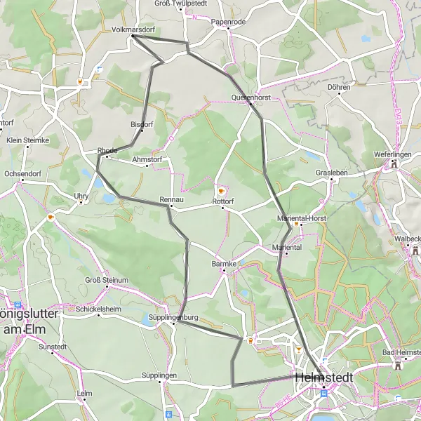 Karten-Miniaturansicht der Radinspiration "Straßenradtour um Helmstedt" in Braunschweig, Germany. Erstellt vom Tarmacs.app-Routenplaner für Radtouren
