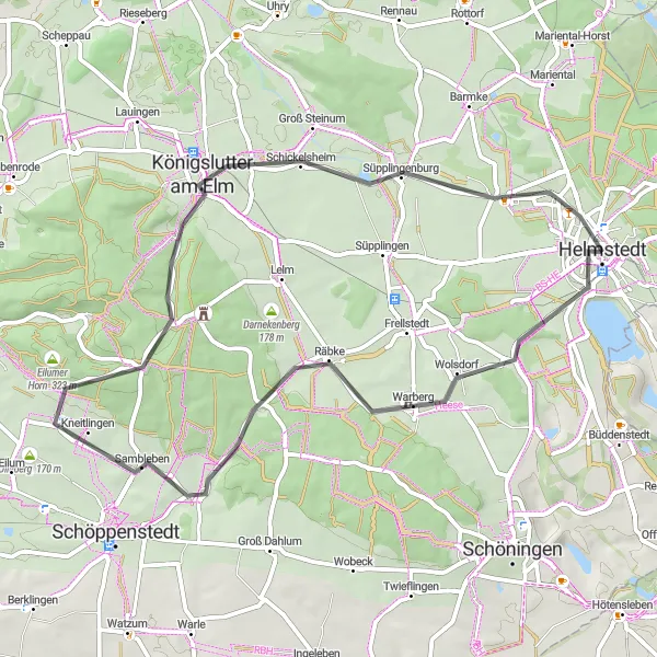 Karten-Miniaturansicht der Radinspiration "Elm-Lappwald Rundtour" in Braunschweig, Germany. Erstellt vom Tarmacs.app-Routenplaner für Radtouren