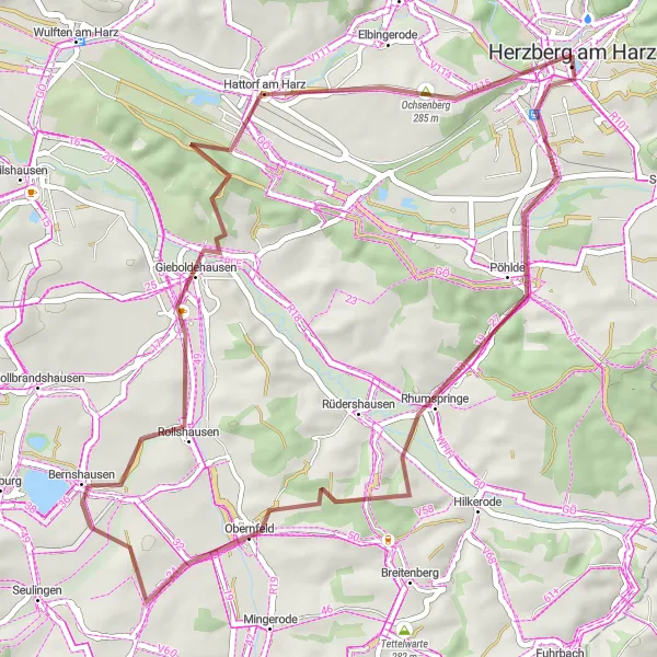 Map miniature of "Herzberg Countryside" cycling inspiration in Braunschweig, Germany. Generated by Tarmacs.app cycling route planner