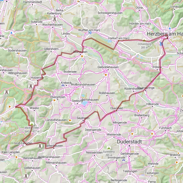 Map miniature of "Challenge of the Peaks" cycling inspiration in Braunschweig, Germany. Generated by Tarmacs.app cycling route planner