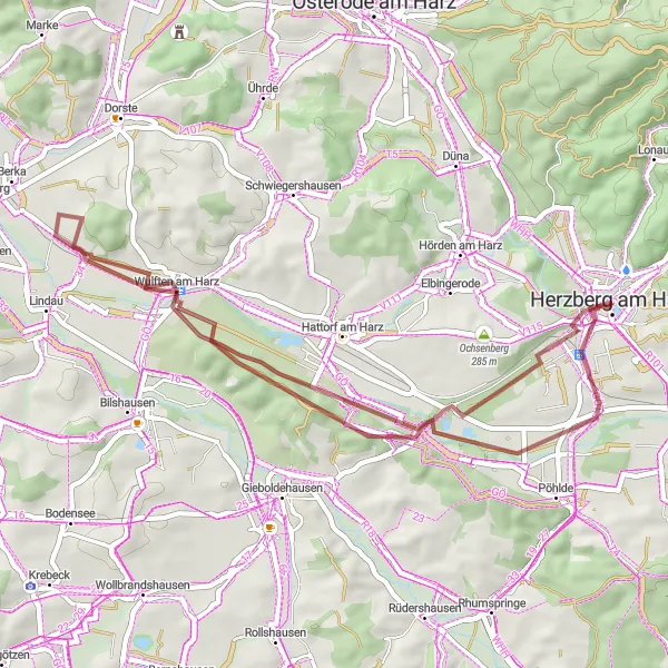Map miniature of "Hidden Gems of Harz" cycling inspiration in Braunschweig, Germany. Generated by Tarmacs.app cycling route planner