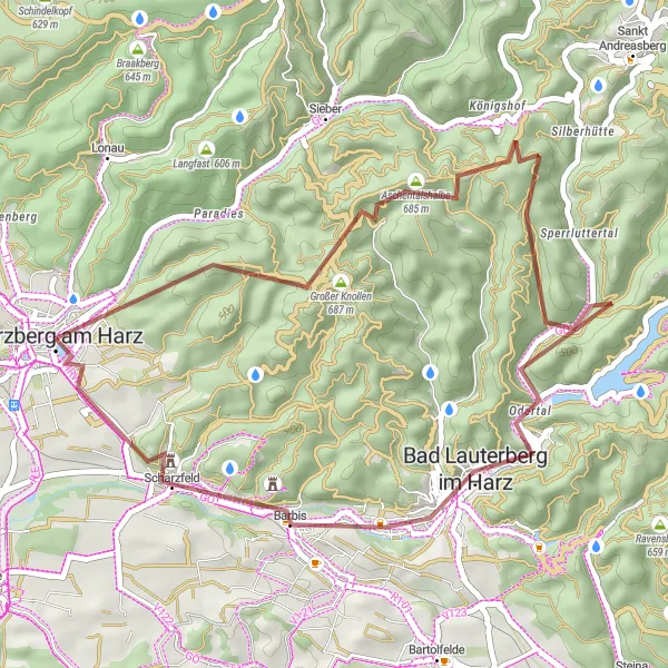 Karten-Miniaturansicht der Radinspiration "Gravel-Abenteuer im Harz" in Braunschweig, Germany. Erstellt vom Tarmacs.app-Routenplaner für Radtouren