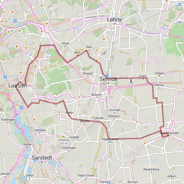 Map miniature of "Gravel Adventure: Rethen Loop" cycling inspiration in Braunschweig, Germany. Generated by Tarmacs.app cycling route planner
