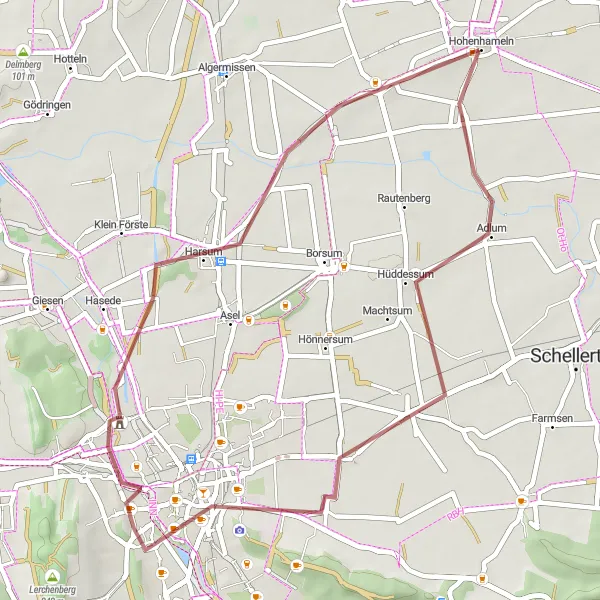 Map miniature of "Hildesheim Gravel Loop" cycling inspiration in Braunschweig, Germany. Generated by Tarmacs.app cycling route planner