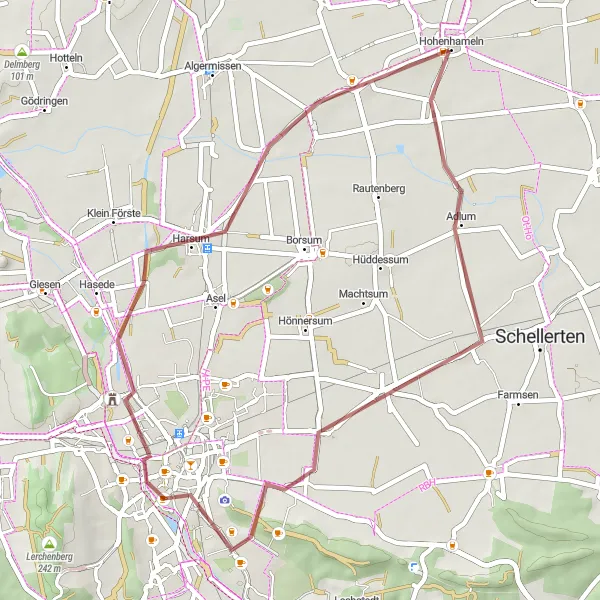 Karten-Miniaturansicht der Radinspiration "Radtour um Hohenhameln und Harsum" in Braunschweig, Germany. Erstellt vom Tarmacs.app-Routenplaner für Radtouren