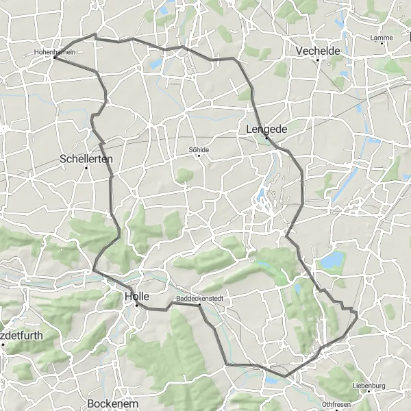 Karten-Miniaturansicht der Radinspiration "Panoramafahrt um Hohenhameln" in Braunschweig, Germany. Erstellt vom Tarmacs.app-Routenplaner für Radtouren