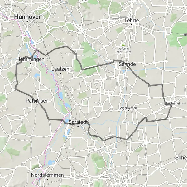 Karten-Miniaturansicht der Radinspiration "Roadtrip durch Harsum, Sarstedt und Hemmingen" in Braunschweig, Germany. Erstellt vom Tarmacs.app-Routenplaner für Radtouren