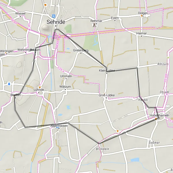 Map miniature of "Sehnde Excursion" cycling inspiration in Braunschweig, Germany. Generated by Tarmacs.app cycling route planner