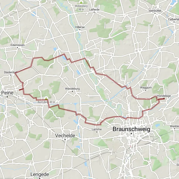 Map miniature of "Magical Journey through Gravel Roads" cycling inspiration in Braunschweig, Germany. Generated by Tarmacs.app cycling route planner
