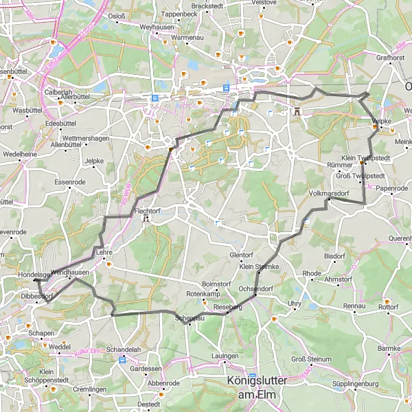 Karten-Miniaturansicht der Radinspiration "Straßentour durch Wolfsburg und Wendhausen" in Braunschweig, Germany. Erstellt vom Tarmacs.app-Routenplaner für Radtouren