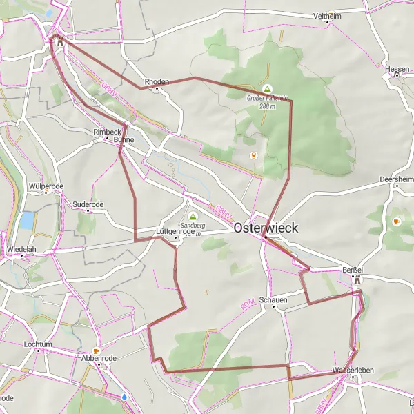 Map miniature of "Off-Road Expedition" cycling inspiration in Braunschweig, Germany. Generated by Tarmacs.app cycling route planner