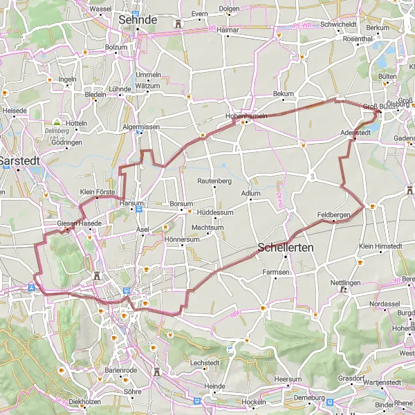 Karten-Miniaturansicht der Radinspiration "Hildesheimer Hügeltour" in Braunschweig, Germany. Erstellt vom Tarmacs.app-Routenplaner für Radtouren