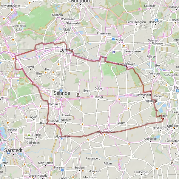 Map miniature of "The Kalimandscharo Experience" cycling inspiration in Braunschweig, Germany. Generated by Tarmacs.app cycling route planner