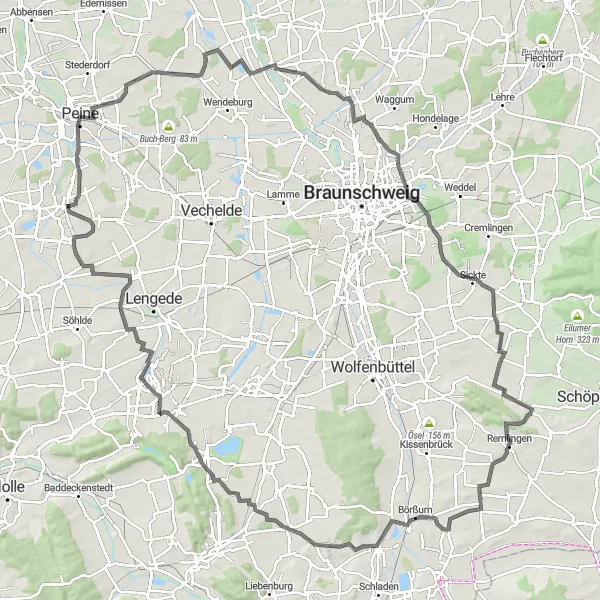 Karten-Miniaturansicht der Radinspiration "Herausfordernde Straßenrunde ab Ilsede" in Braunschweig, Germany. Erstellt vom Tarmacs.app-Routenplaner für Radtouren