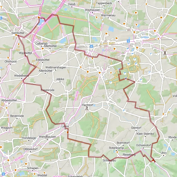 Karten-Miniaturansicht der Radinspiration "Entdecke idyllische Dörfer und Natur bei Isenbüttel" in Braunschweig, Germany. Erstellt vom Tarmacs.app-Routenplaner für Radtouren