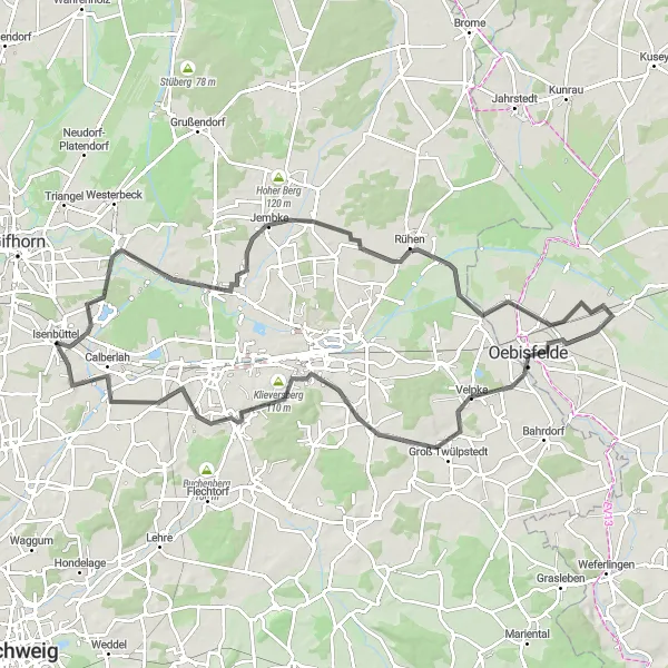 Map miniature of "Escape to the Countryside" cycling inspiration in Braunschweig, Germany. Generated by Tarmacs.app cycling route planner