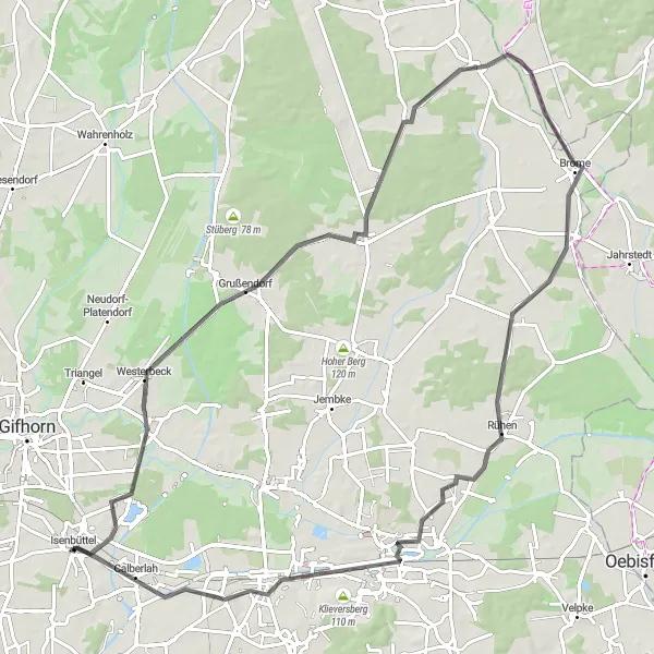 Map miniature of "Elm- und Brockenblick Loop" cycling inspiration in Braunschweig, Germany. Generated by Tarmacs.app cycling route planner