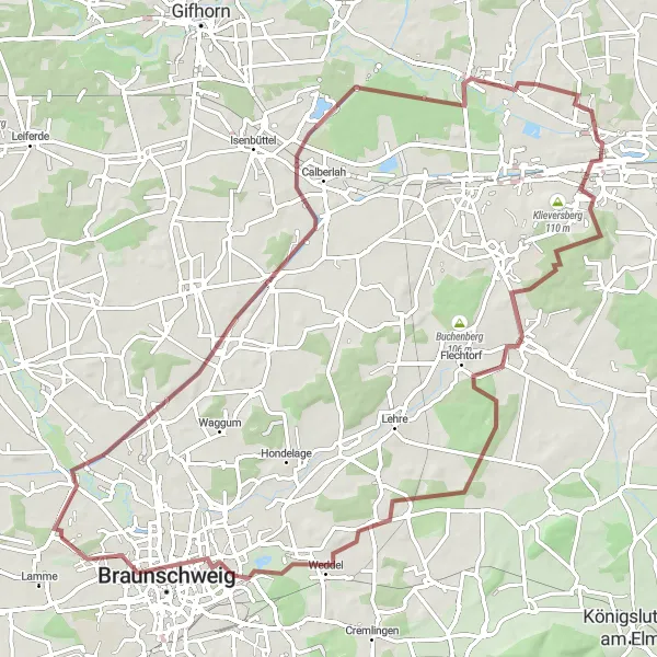 Karten-Miniaturansicht der Radinspiration "Rundtour nach Blockshornberg und Burg Campen" in Braunschweig, Germany. Erstellt vom Tarmacs.app-Routenplaner für Radtouren