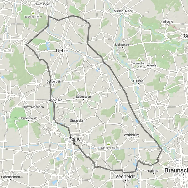 Karten-Miniaturansicht der Radinspiration "Fahrt nach Dollbergen und Bröckel" in Braunschweig, Germany. Erstellt vom Tarmacs.app-Routenplaner für Radtouren