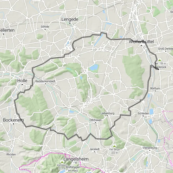 Map miniature of "Ohrum and the Historic Castles" cycling inspiration in Braunschweig, Germany. Generated by Tarmacs.app cycling route planner