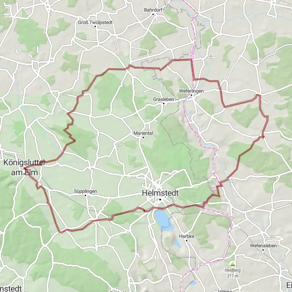 Map miniature of "The Hidden Trails of Elm" cycling inspiration in Braunschweig, Germany. Generated by Tarmacs.app cycling route planner