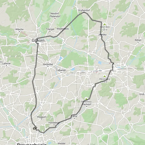 Map miniature of "The Castle Circuit" cycling inspiration in Braunschweig, Germany. Generated by Tarmacs.app cycling route planner