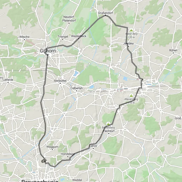 Karten-Miniaturansicht der Radinspiration "Radweg durch historische Stätten und idyllische Dörfer" in Braunschweig, Germany. Erstellt vom Tarmacs.app-Routenplaner für Radtouren