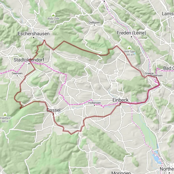 Map miniature of "The Hills of Altendorfer Berg and Greene" cycling inspiration in Braunschweig, Germany. Generated by Tarmacs.app cycling route planner