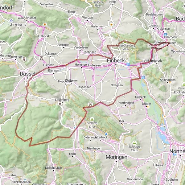 Map miniature of "Altendorfer Berg and the Beauty of Salzderhelden" cycling inspiration in Braunschweig, Germany. Generated by Tarmacs.app cycling route planner