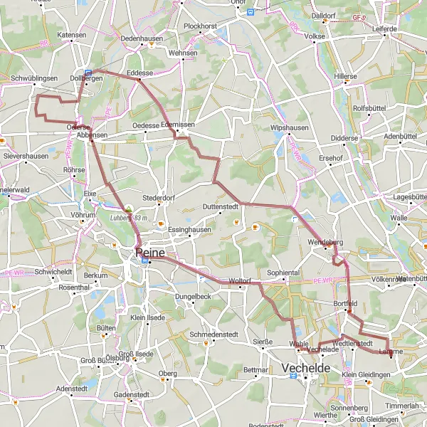 Map miniature of "Gravel Adventure" cycling inspiration in Braunschweig, Germany. Generated by Tarmacs.app cycling route planner