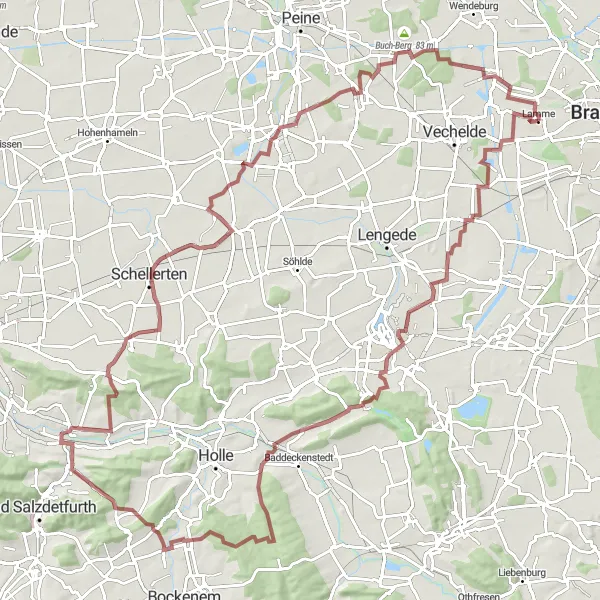 Map miniature of "Challenging Gravel Adventure: A Ride to Remember" cycling inspiration in Braunschweig, Germany. Generated by Tarmacs.app cycling route planner