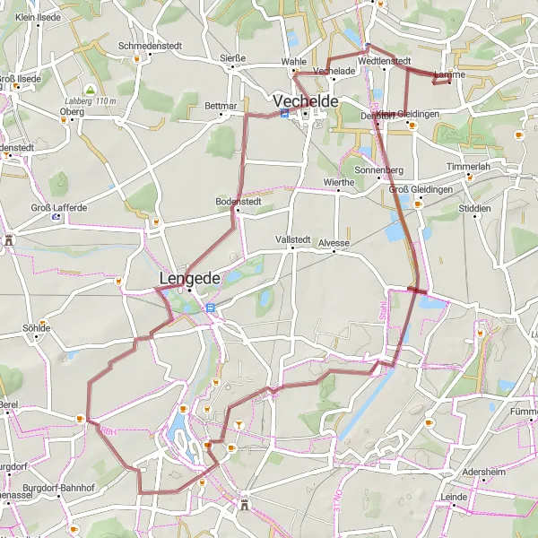 Map miniature of "Rural Gravel Ride" cycling inspiration in Braunschweig, Germany. Generated by Tarmacs.app cycling route planner