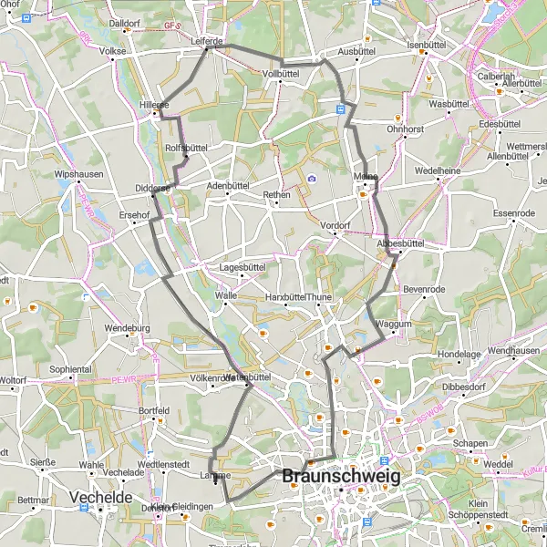 Karten-Miniaturansicht der Radinspiration "Radtour durch die Natur um Lamme" in Braunschweig, Germany. Erstellt vom Tarmacs.app-Routenplaner für Radtouren