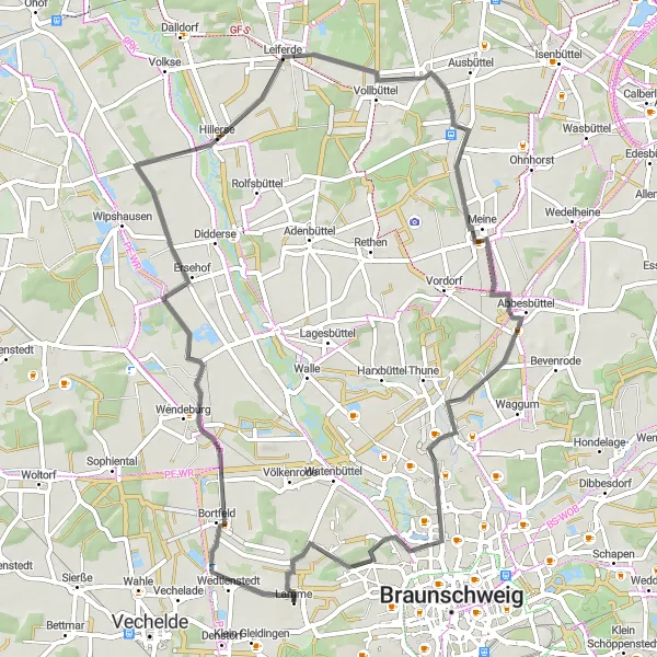 Karten-Miniaturansicht der Radinspiration "Entdeckungsreiche Fahrradroute in der Nähe von Lamme" in Braunschweig, Germany. Erstellt vom Tarmacs.app-Routenplaner für Radtouren