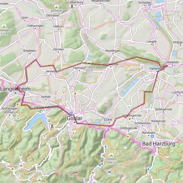 Map miniature of "Gravel Adventure near Langelsheim" cycling inspiration in Braunschweig, Germany. Generated by Tarmacs.app cycling route planner