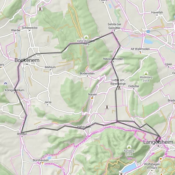 Map miniature of "Langelsheim and Eichenberg" cycling inspiration in Braunschweig, Germany. Generated by Tarmacs.app cycling route planner