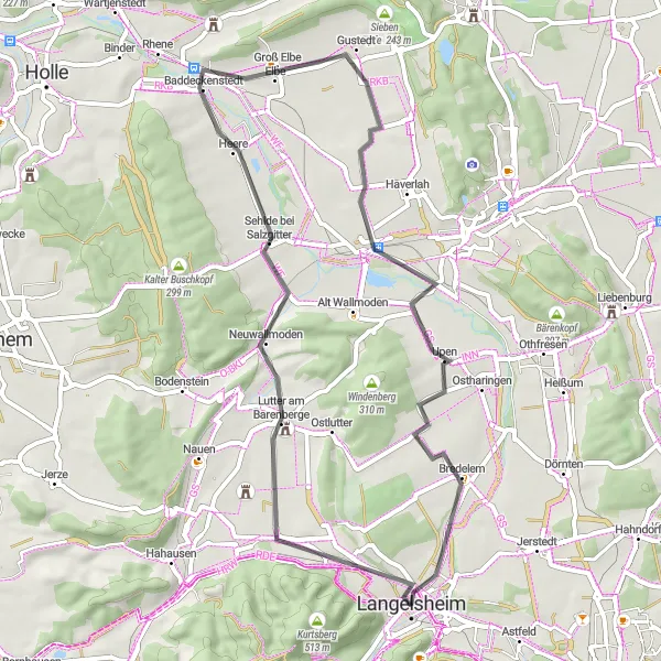 Map miniature of "Barenberge and Ringelheim" cycling inspiration in Braunschweig, Germany. Generated by Tarmacs.app cycling route planner