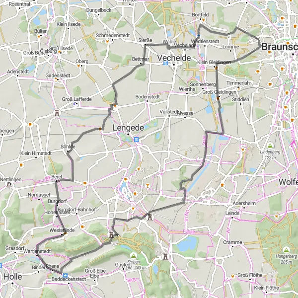 Map miniature of "Lammer Berg - Kanzlerfeld Road Loop" cycling inspiration in Braunschweig, Germany. Generated by Tarmacs.app cycling route planner