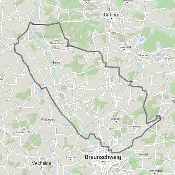 Map miniature of "Lehre to Brauner Berg" cycling inspiration in Braunschweig, Germany. Generated by Tarmacs.app cycling route planner